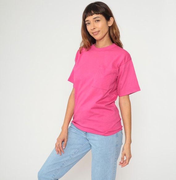 Pink Pocket Tee 90s T Shirt Retro Plain TShirt Solid T-Shirt Blank Basic Shirt Single Stitch Streetwear Top  Vintage 1990s Small S