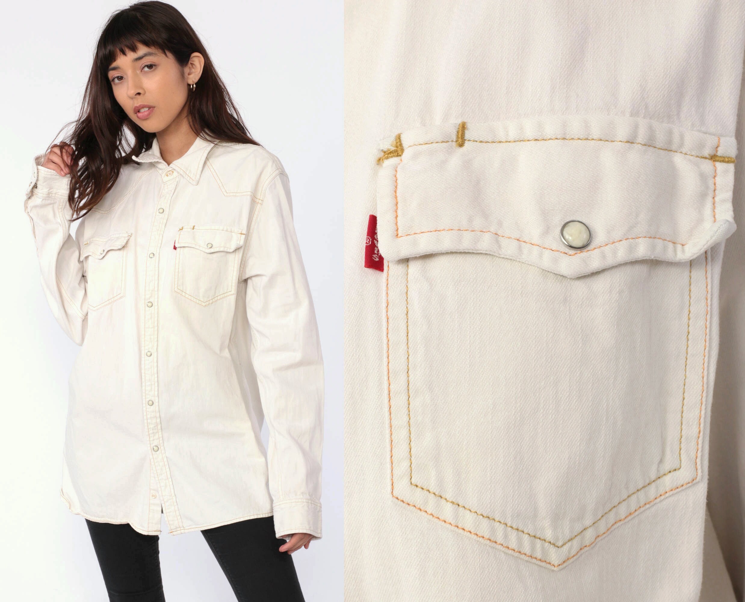 levis white denim shirt