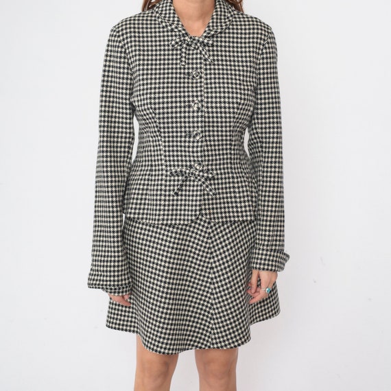90s Houndtooth Skirt Suit Two Piece Set With Jack… - image 7