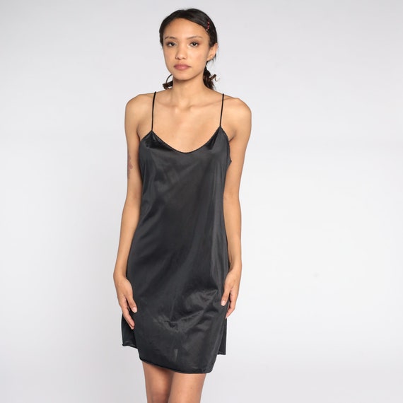 Y2K Lingerie Nightgown Black Slip Dress Mini Dress Vintage 00s Spaghetti Strap Sleep Sexy Medium