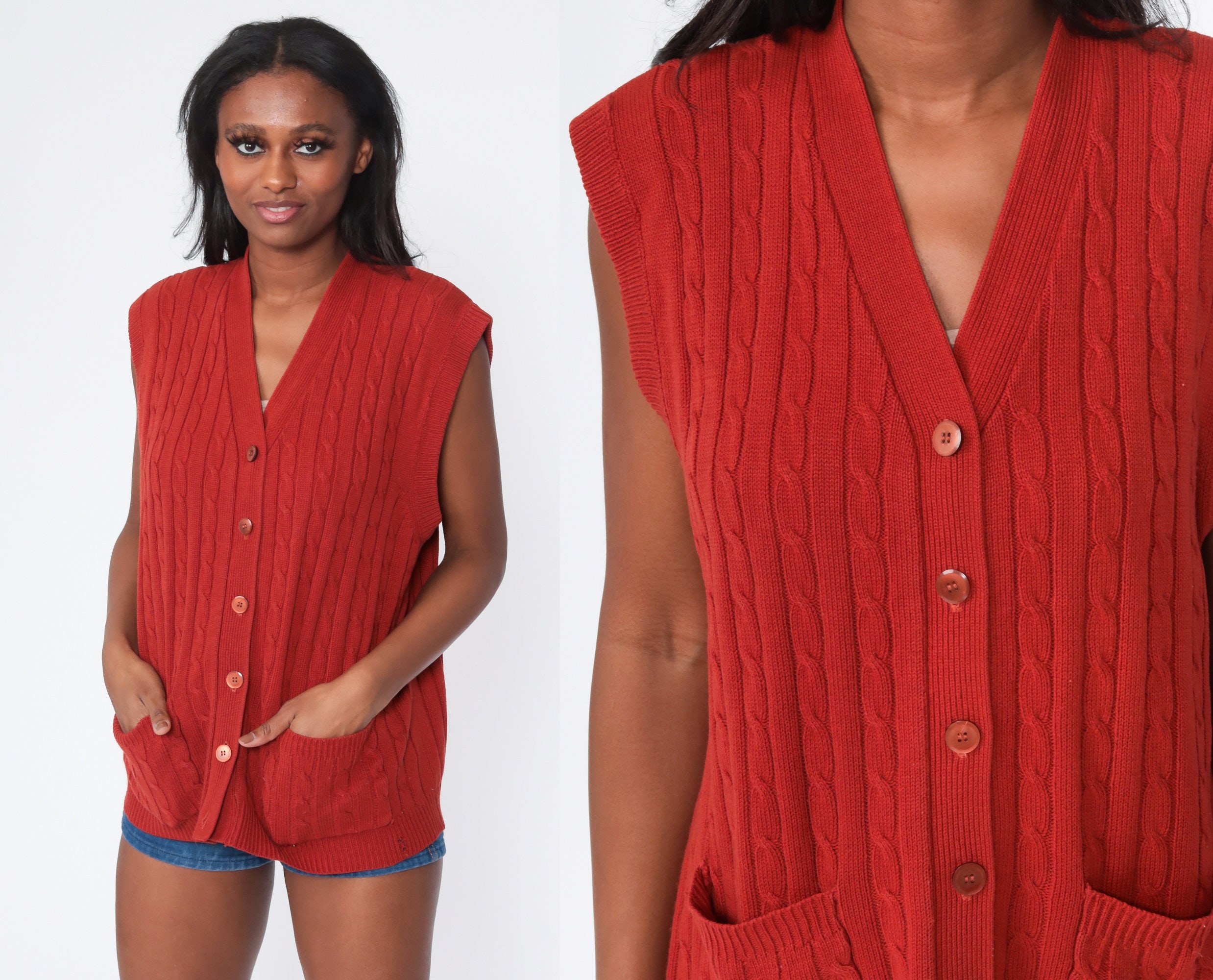 80s Knit Vest Top Rust Red Sleeveless Sweater V Neck Tank - Etsy Ireland
