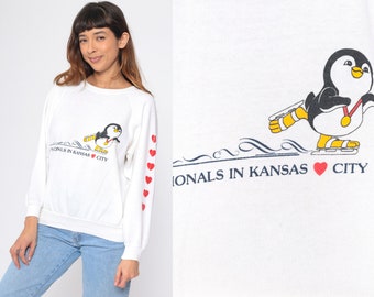 1985 Figure Skating Sweatshirt 80s Kansas City, Missouri Penguin U.S. Figure Skating Championships Heart Vintage Graphic 1980s White Large L