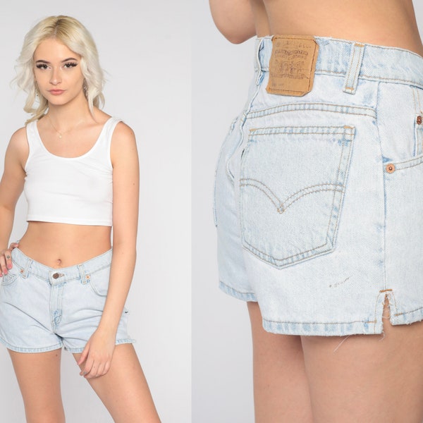 Levis Denim Shorts 90s Jean Shorts Light Wash Blue Mid Rise Shorts Retro Levi Strauss Boho Summer Short Shorts Vintage 1990s Small Medium