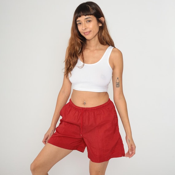 Red Nike Shorts 90s Athletic Track Running Elastic Waist Vintage Sportswear Streetwear Y2K Activewear Workout Gym Exercise Jogging Small S