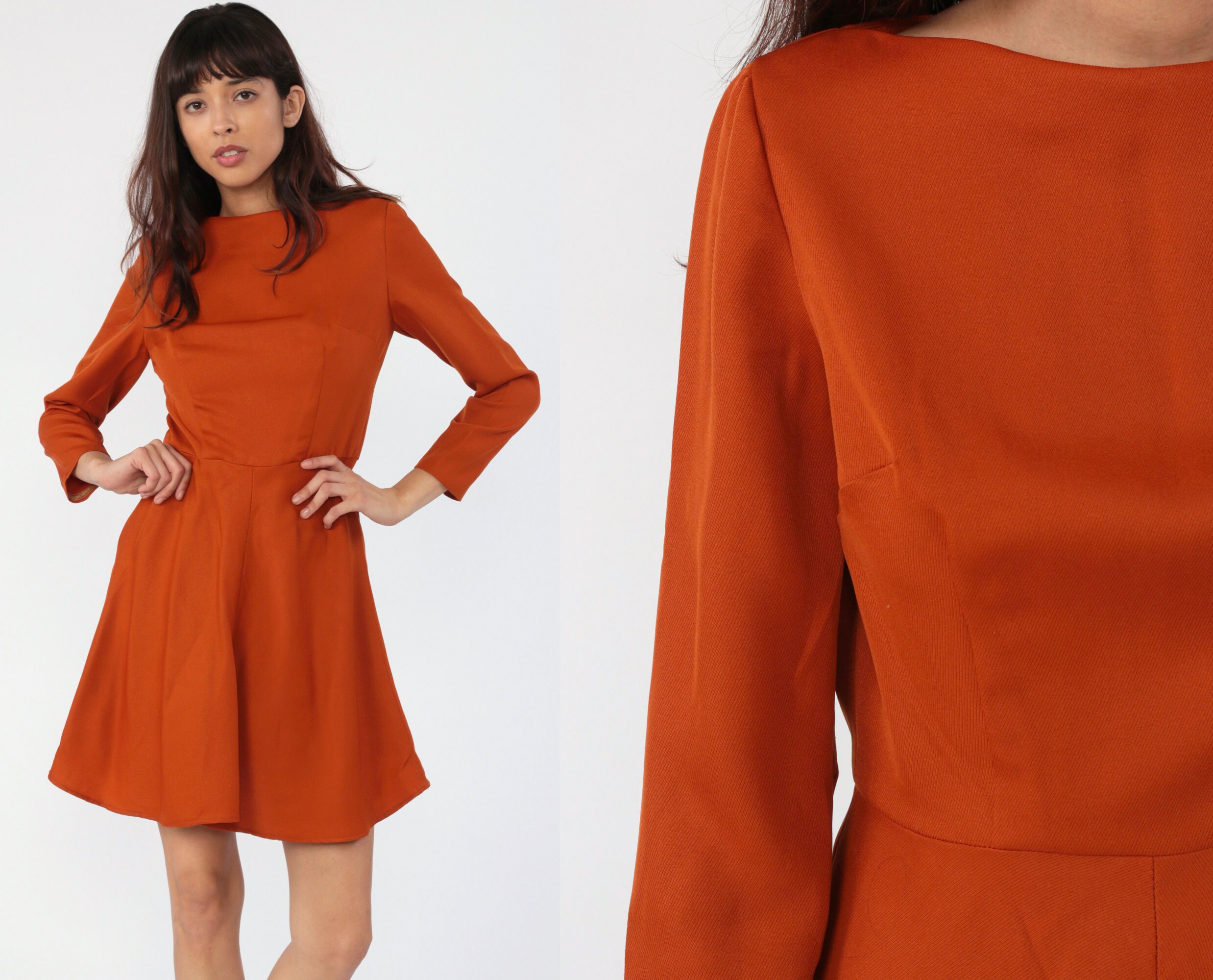 burnt orange fit and flare dress