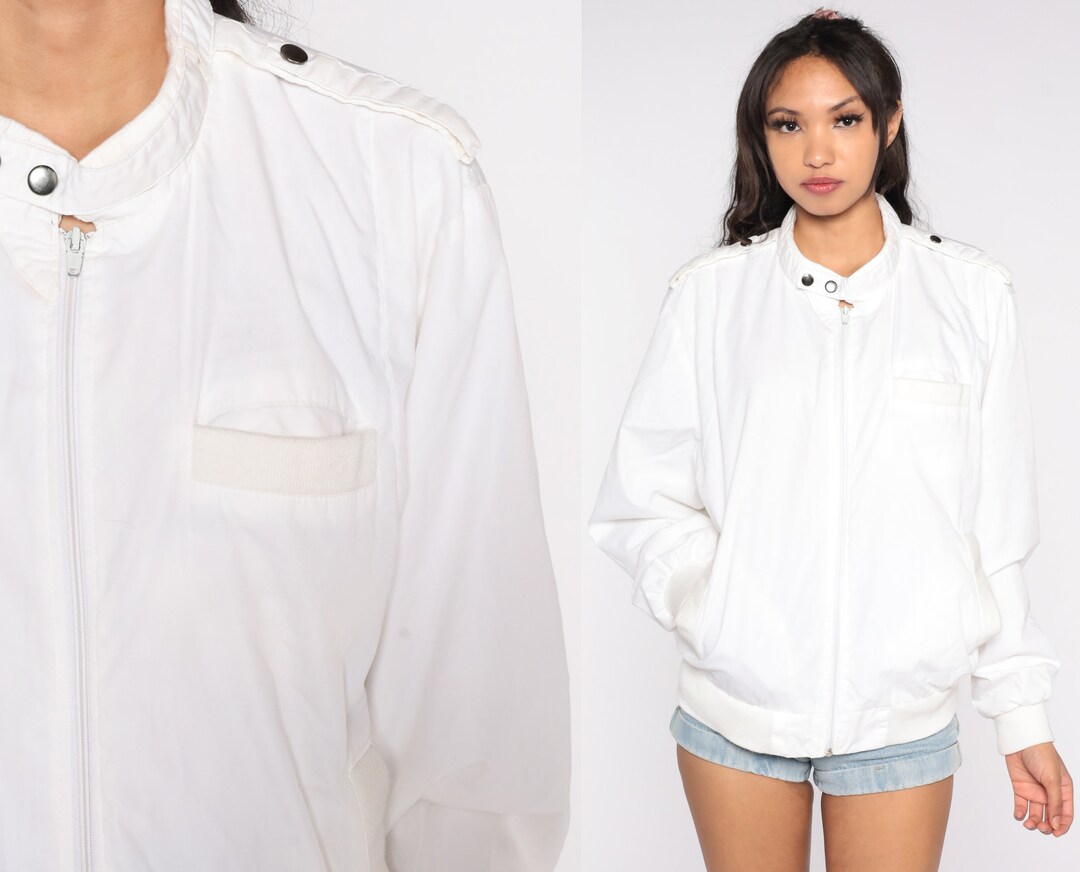 VTG 80s90s White High Intensity Graphic Geometric Print Shell Bomber Jacket XXL