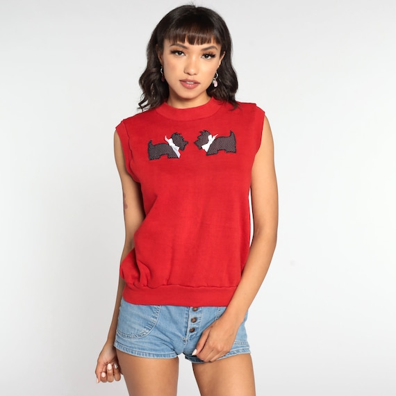 Scottie Dog Tank Top Puppy Shirt 80s Animal Shirt Sleeveless Sweatshirt Graphic Retro Tshirt Hipster 1980s Rd Small