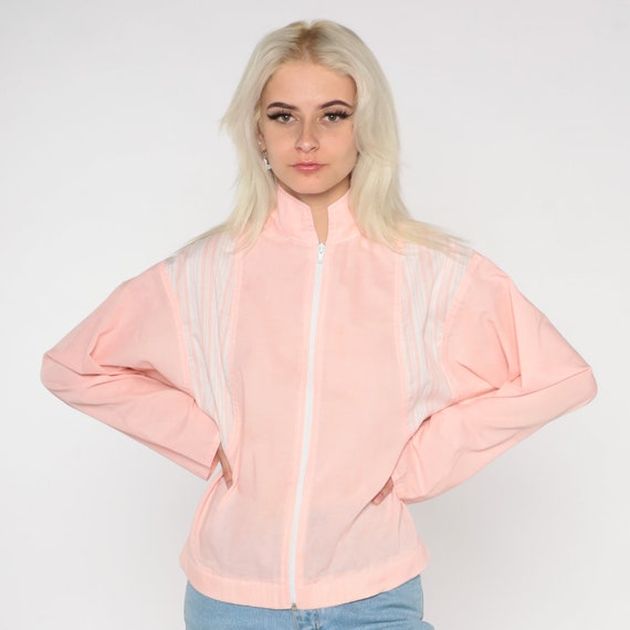 Baby Pink Windbreaker 80s Pastel Zip Up Jacket Pl… - image 3