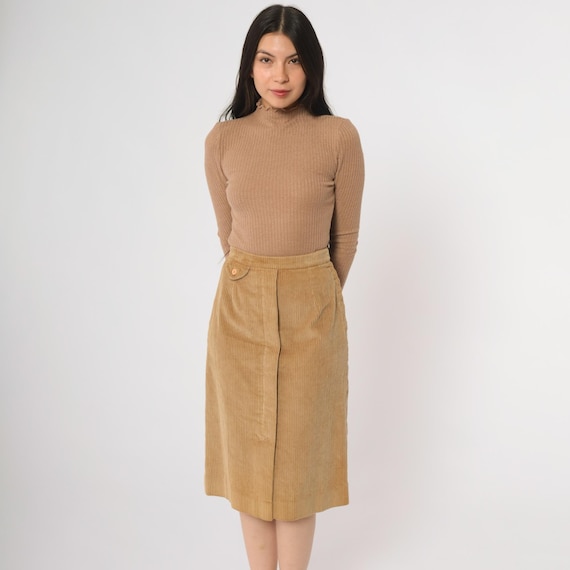 80s Corduroy Skirt Tan Brown Vintage Midi Academic Preppy Dark Academia Scholar Nerd Girl University Student Librarian Small S 6