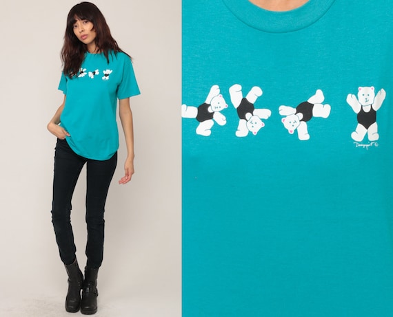 Teddy Bear Shirt AEROBICS T Shirt 80s Graphic Tee Tshirt Retro Tee Kawaii 90s Blue Vintage Medium