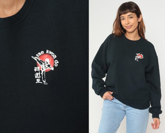 Tae Kwon Do Sweatshirt 90s Martial Arts Long Sleeve Black Crew Neck Vintage Athletic Karate Korean Art Oversized Jerzees Medium M