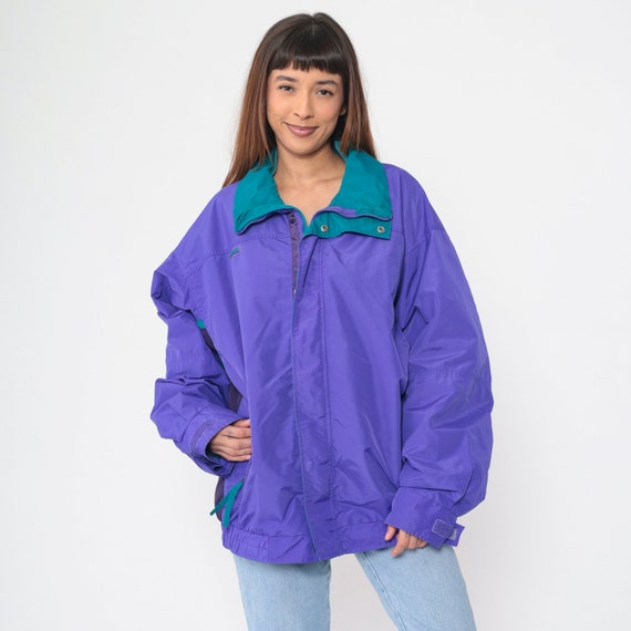 90s Columbia Jacket Reversible Windbreaker Green Purple Zip Snap Up Jacket Camping Granola Hiking Retro Ski Vintage 1990s Mens Large Tall