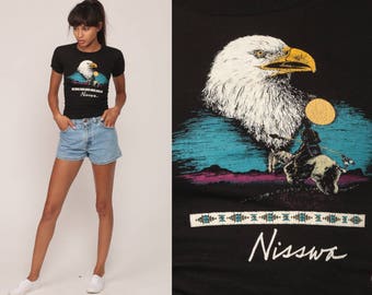 Native American Shirt Eagle TShirt 80s 90s Graphic Tshirt NISSWA Minnesota Animal T Shirt Hipster Totem 1980s Retro Black Extra Small xs xxs