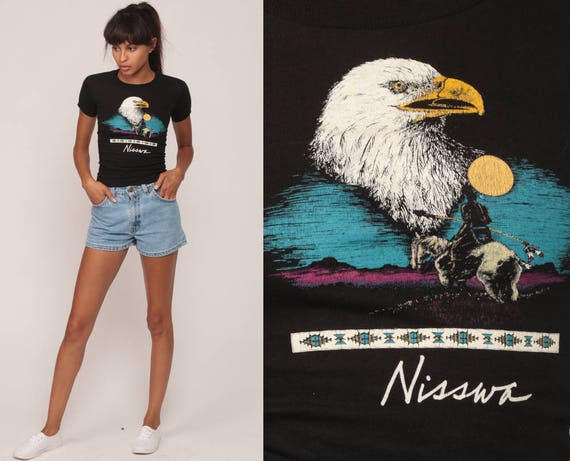 Native American Shirt Eagle TShirt 80s 90s Graphic Tshirt NISSWA Minnesota Animal T Shirt Hipster Totem 1980s Retro Black Extra Small xs xxs