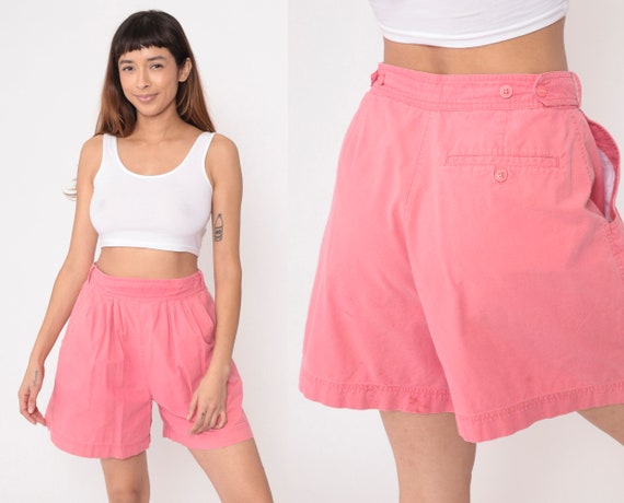 90s Pleated Shorts Pink Cotton Trouser Mom Shorts… - image 1