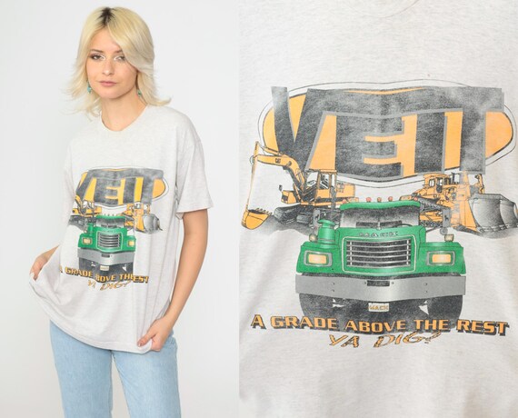 90s Veit Construction T-Shirt Heavy Equipment Graphic Mack Truck Tee Backhoe A Grade Above The Rest Ya Dig Vintage 1990s Short Sleeve Medium
