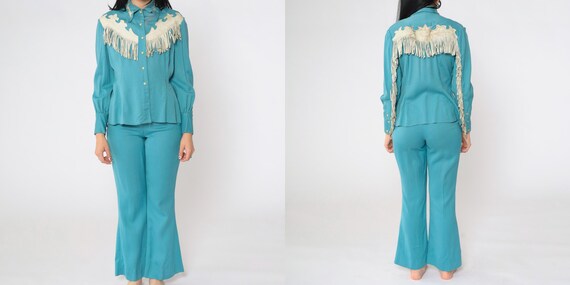 Vintage 1950s Hillbilly Western Two Piece Set Lea… - image 6