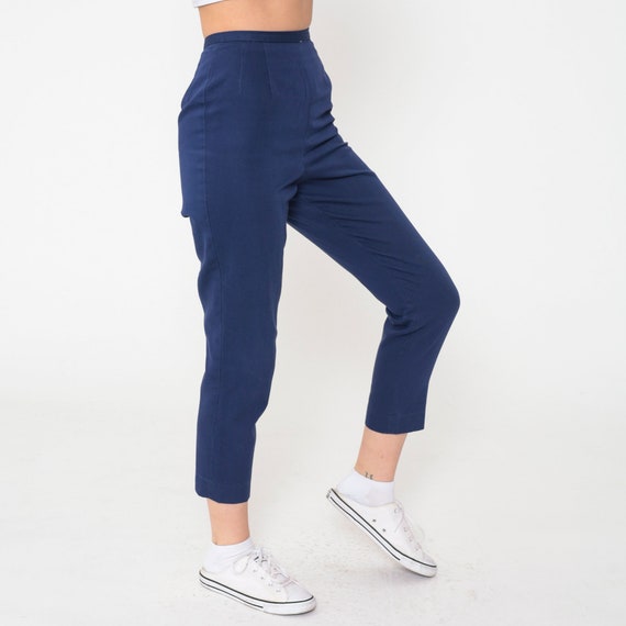 60s Ankle Pants Dark Blue Tapered Trousers Croppe… - image 5