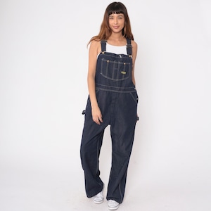 Dark Overalls Pants 70s Bib Overalls Toughskins Pants Jean Dungarees Wide Leg Baggy Coveralls Long 1970s Blue Carpenter Men&#39;s 40 x 30 Medium