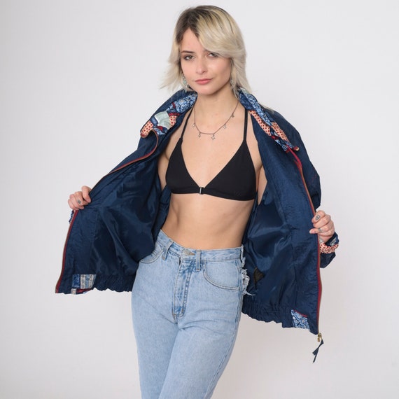 90s Patchwork Windbreaker Blue Zip Up Jacket Geom… - image 5
