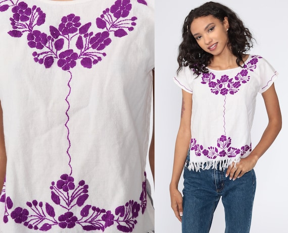 MEXICAN Muslin Top With Lace Detail Ethnic 70/'s Hippie XS