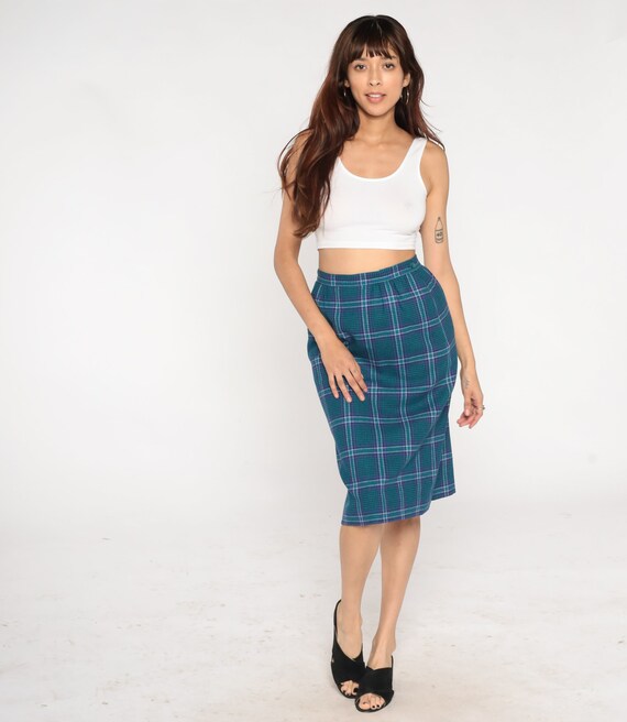 Pendleton Wool Skirt 80s Blue Plaid Midi Pencil S… - image 2