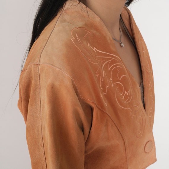 Cropped Suede Jacket 90s Brown Tan Leather Embroi… - image 3
