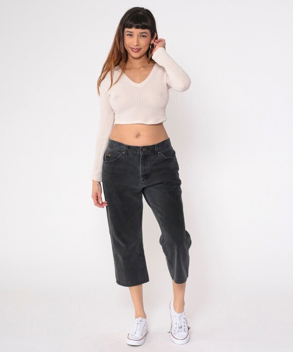 90s Lee Jeans Black Capri Straight Leg Jeans High Rise Waist Jeans 1990s Cropped Denim Pants Vintage Relaxed Skater Retro Men's 33 Medium