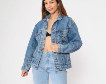 Vintage Levi's Denim Jacket 80s 90s Blue Button Up Jean Jacket Retro Levi Strauss Blue Oversized Biker Trucker Streetwear 1990s Small Medium