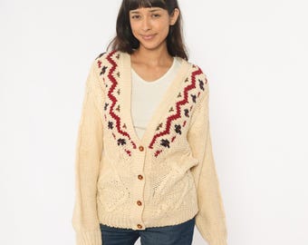 トップス 2000s Y's Knit Cardigan Archive Fair Isle Cardigan 90s Cable Knit Button Front Cream Ivory Beige