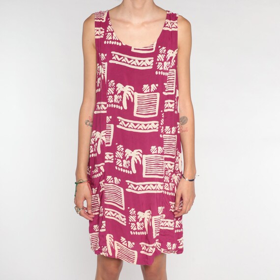 Tropical Mini Dress 90s Dark Pink Day Dress Geome… - image 9