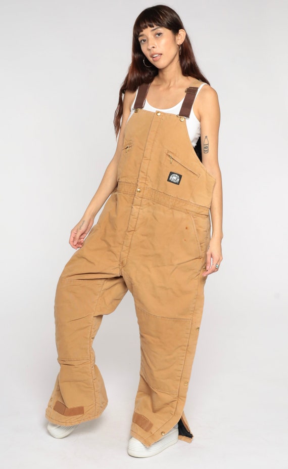 Tan Insulated Overalls Y2k Coveralls Polar King Workwear Jumpsuit Baggy Bib Pants Work Wear Cargo Dungarees Vintage 1990s Mens Large 44 x 30