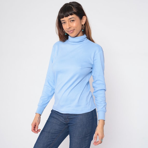 Baby Blue Turtleneck Shirt 90s Long Sleeve Shirt Pullover Top Retro Turtle Neck Simple Plain Minimalist Single Stitch Vintage 1990s Medium M