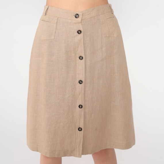 Linen Midi Skirt 80s Tan Button Up Straight Skirt… - image 8