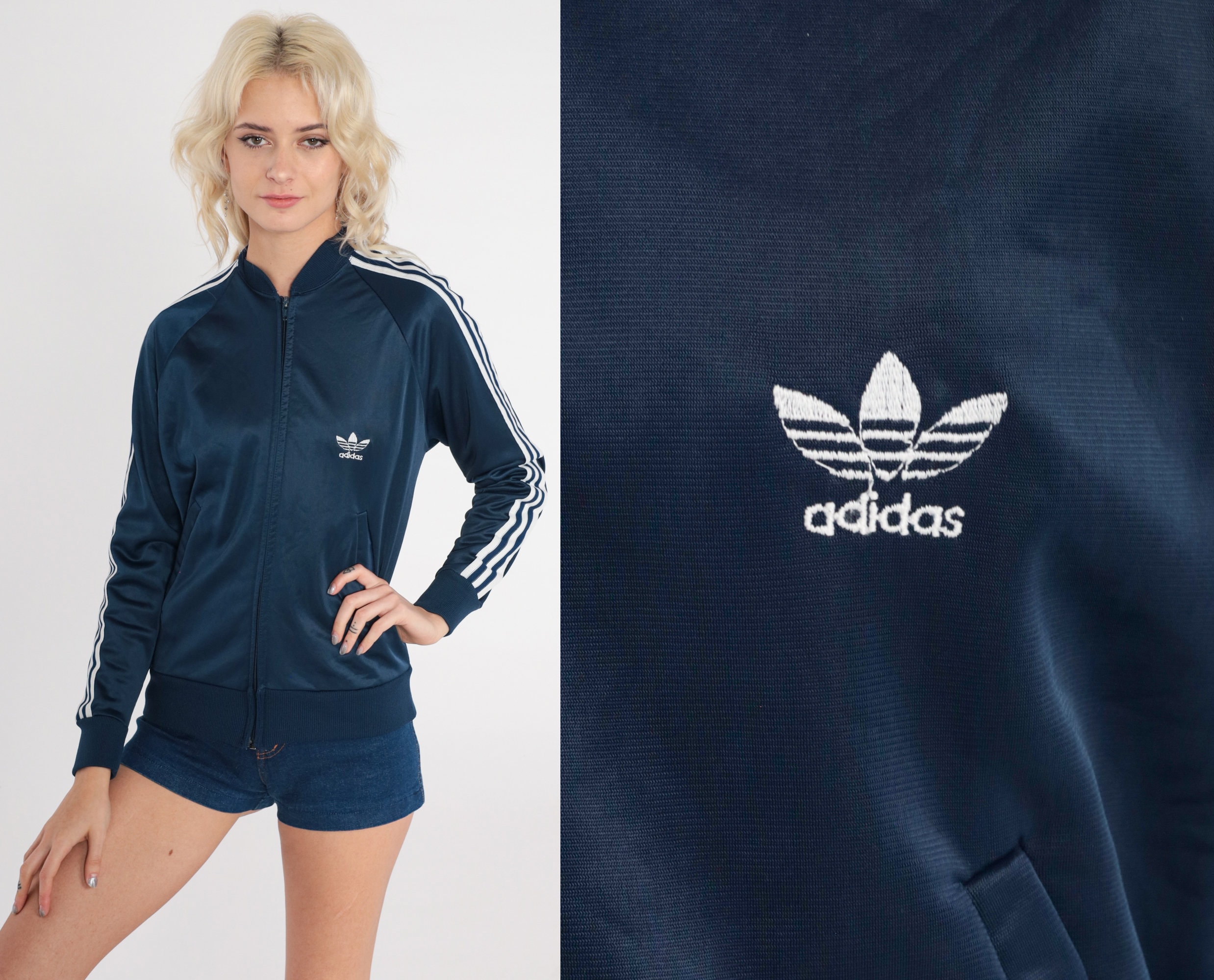 Adidas Track Jacket 80s Navy Blue Zip up Jacket Retro Sports