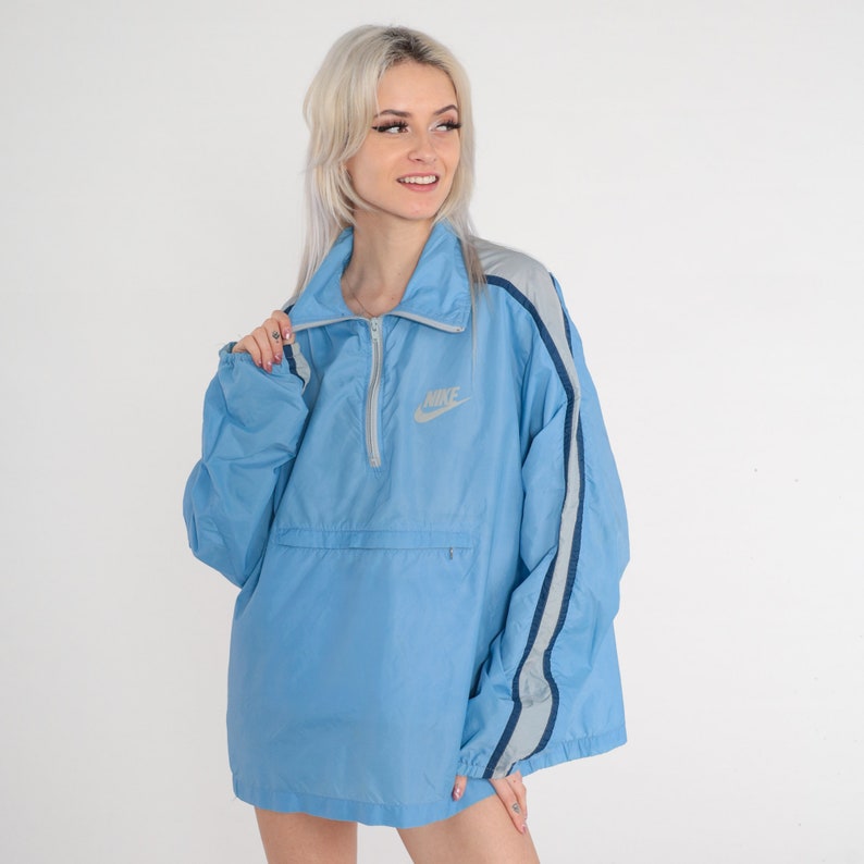 80s Nike Jacket Blue Windbreaker Striped Nylon Pullover Quarter Zip Jacket Retro Sporty Streetwear Shell Coat Vintage 1980s Extra Large xl image 2