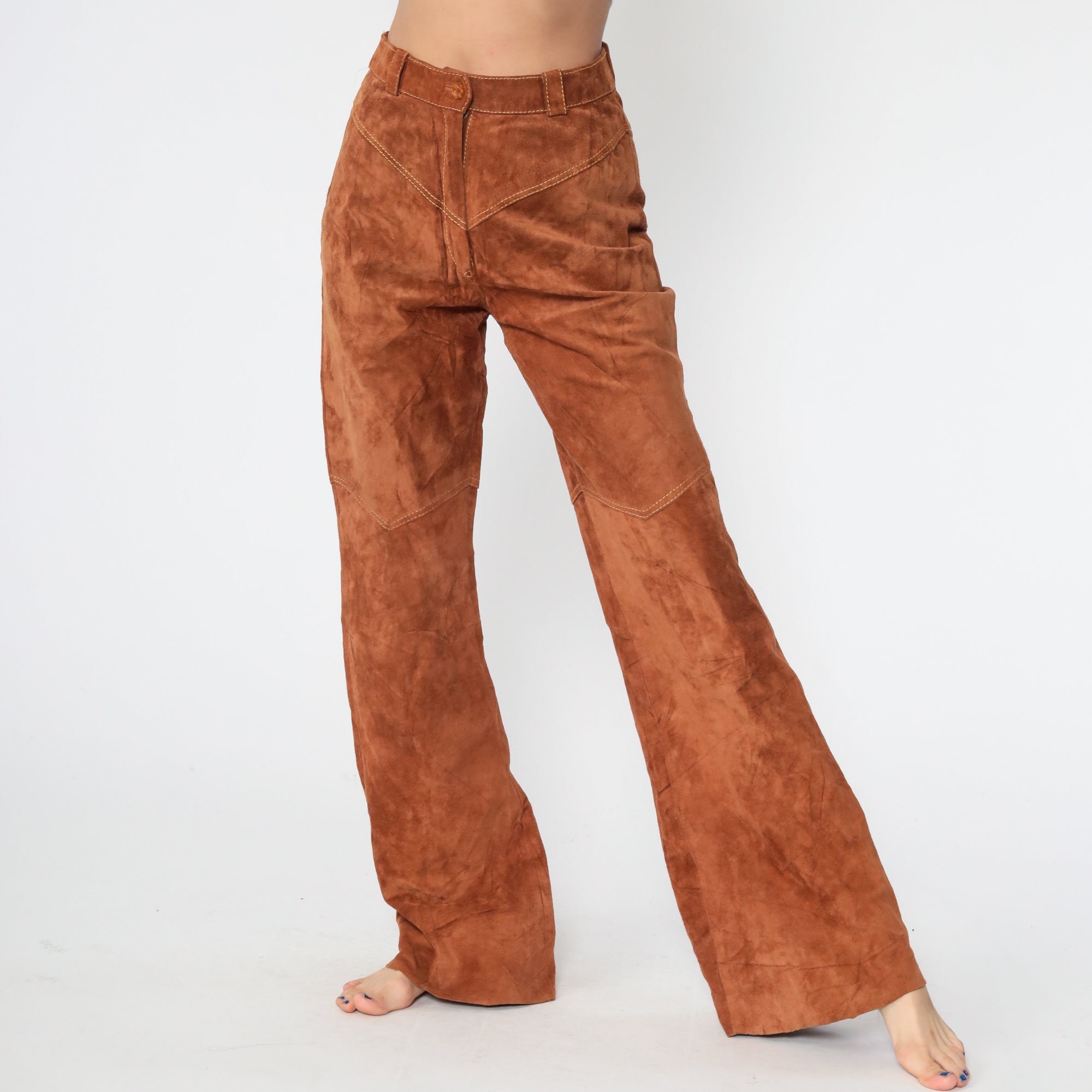 mens leather bell bottom pants