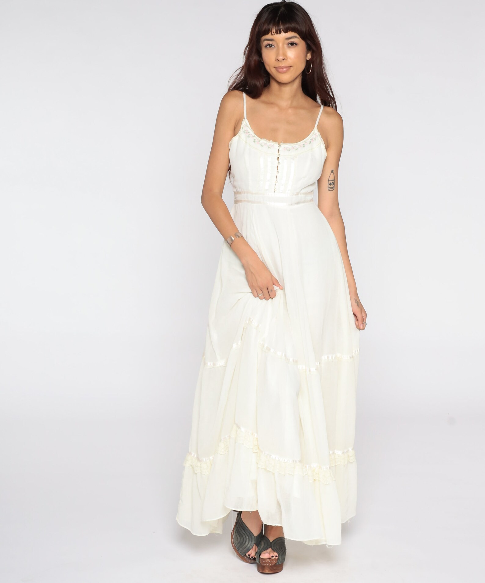 Gunne Sax Dress 70s Maxi Prairie Cream Bohemian Summer Boho Sundress ...