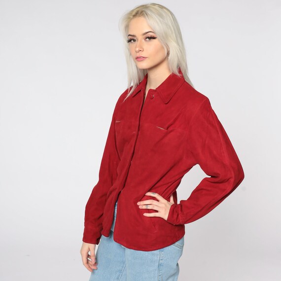 Red Suede Jacket LEATHER Jacket 80s Suede Shirt J… - image 4