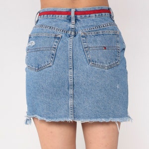 Tommy Hilfiger Jean Skirt 90s Y2k Denim Mini Skirt Retro Skirt Jeans High Waisted Cutoff Preppy Red Blue Vintage Streetwear Small 6 image 7