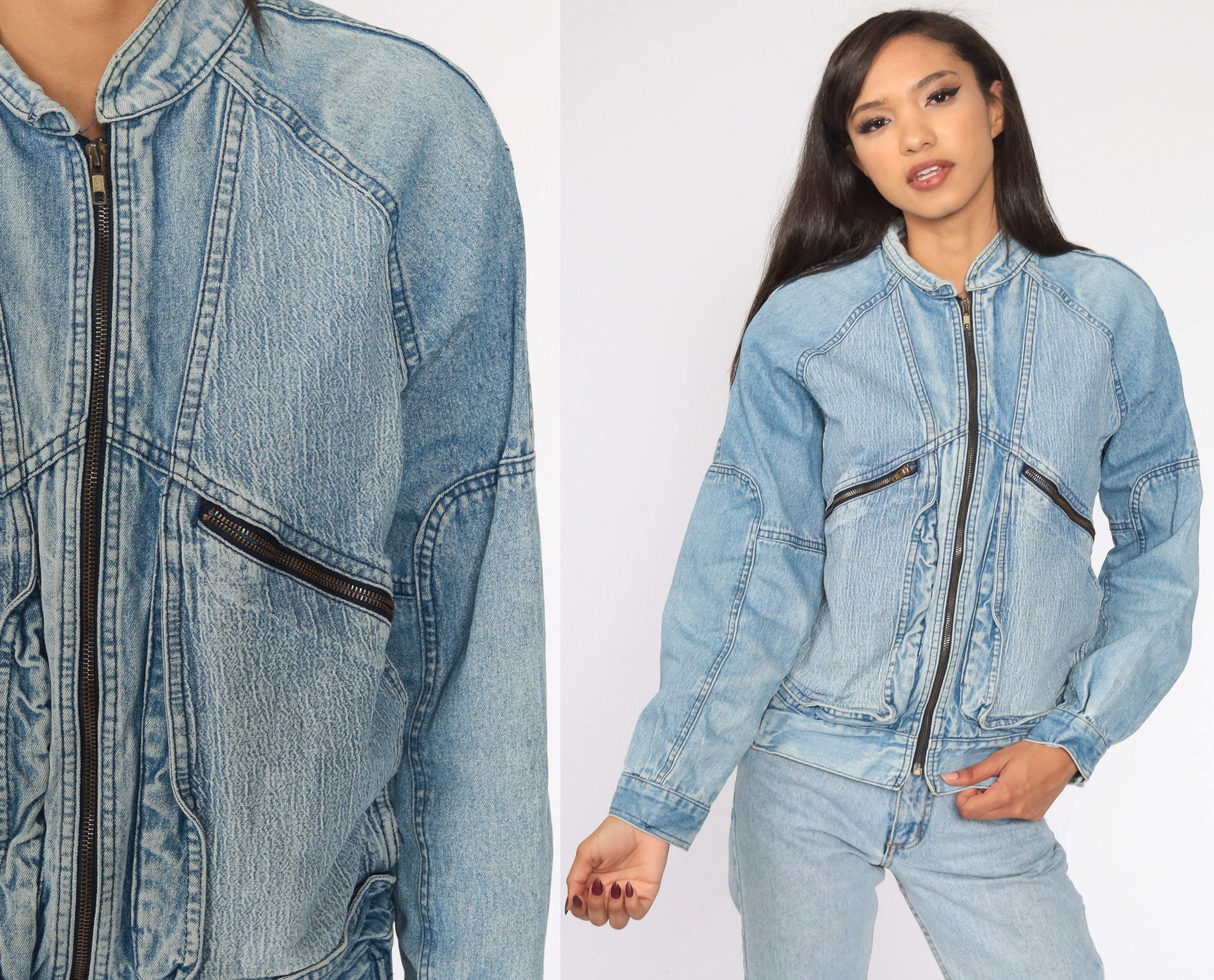 80s Denim Jacket ZIP UP Jean Jacket 