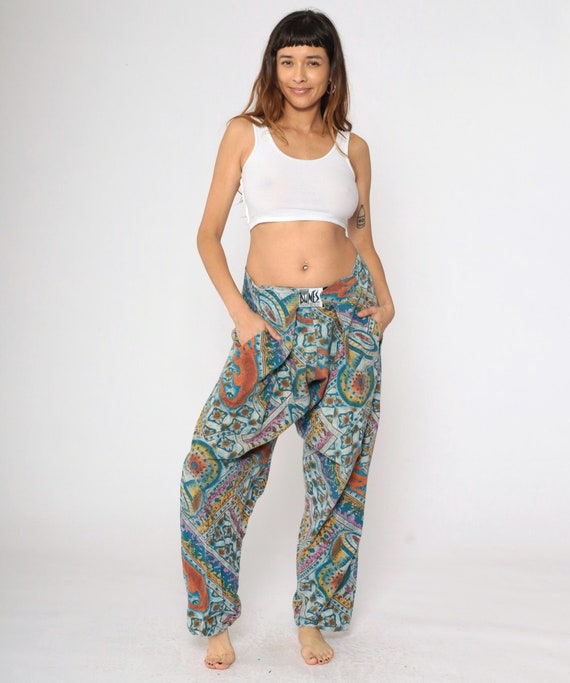 90s Hammer Pants Vintage Geometric Alligator Print Baggy Trousers Elastic Waist Funky 1990s Parachute Pants Baggy Colorful Extra Large xl