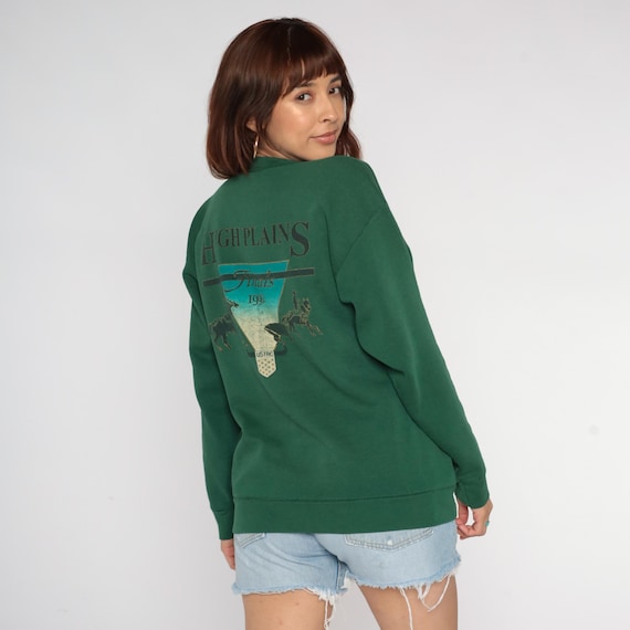 90s Rodeo Sweatshirt Green High Plains Finals 1996 USTRC Western Cowboy Horse Ranch Wear Team Roping Trophy Event Souvenir Vintage Large L