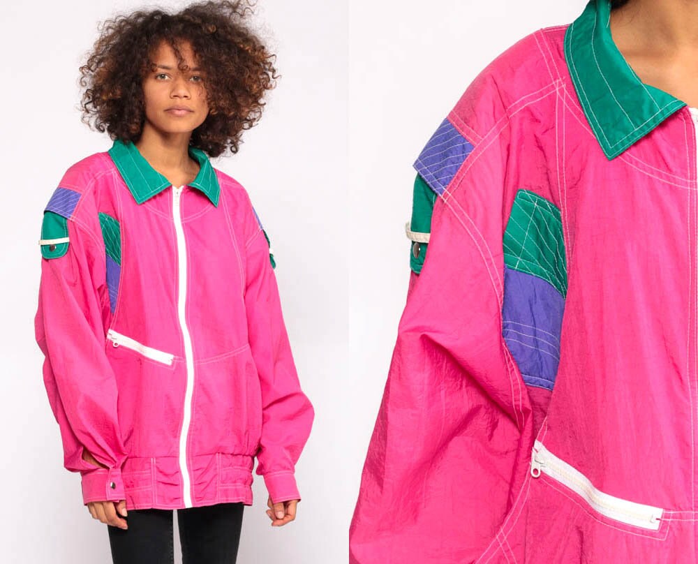 Hot Pink Windbreaker Jacket 90s Jacket 