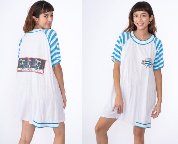 Bicycle Pajama Dress 90s Candie's New York Cycling Team Nightie TShirt Dress Bike Nightgown 1990s Mini Vintage Small Medium Large