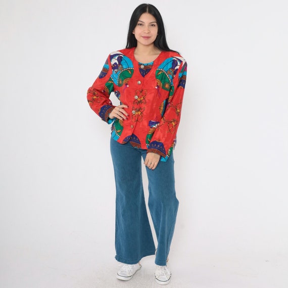 90s Hot Air Balloon Jacket Celestial Cherubs Blazer Fantasy Scene Red Multicolor Baroque Button Up Jacket Vintage Medium