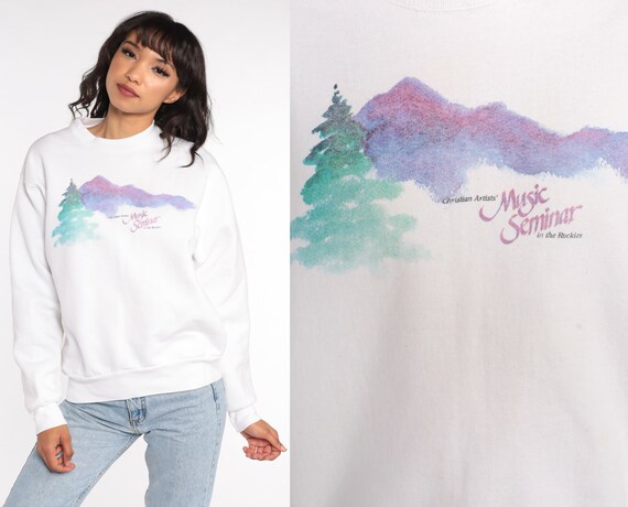 Music Seminar Shirt Christian Artists in The Rockies Sweatshirt 90s Music Festival Shirt Slouch Jumper Vintage Pullover Graphic White Medium