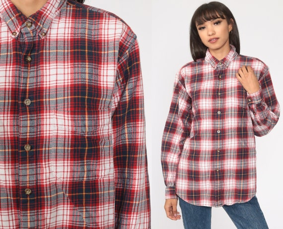 Camisa de franela de los anos 90 rojo a cuadros Grunge lenador azul marino blanco oversize manga larga boton hasta vintage lenador retro grande xl l Etsy Mexico