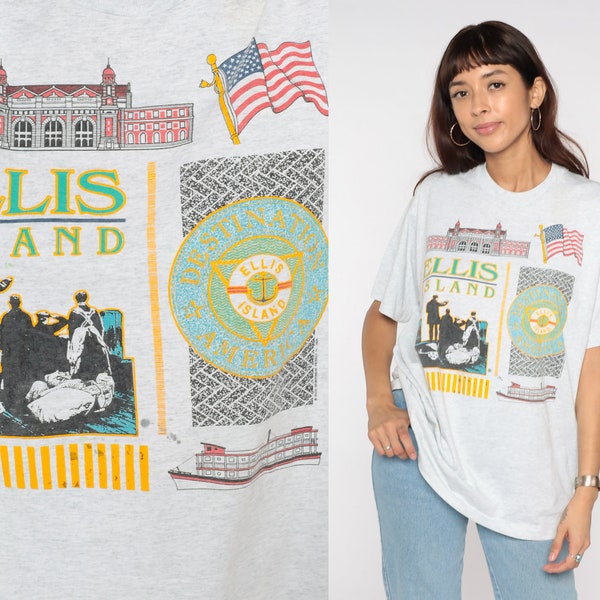 Ellis Island T Shirt 80s 90s Destination America Shirt New York TShirt Graphic Tee USA Vintage Retro Tourist Single Stitch Extra Large XL