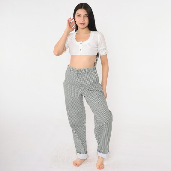 Vintage Gingham Pants 90s Tapered Checkered Trousers Black White High Waisted Rise Retro Preppy Punk Golf Slacks 1990s Small S